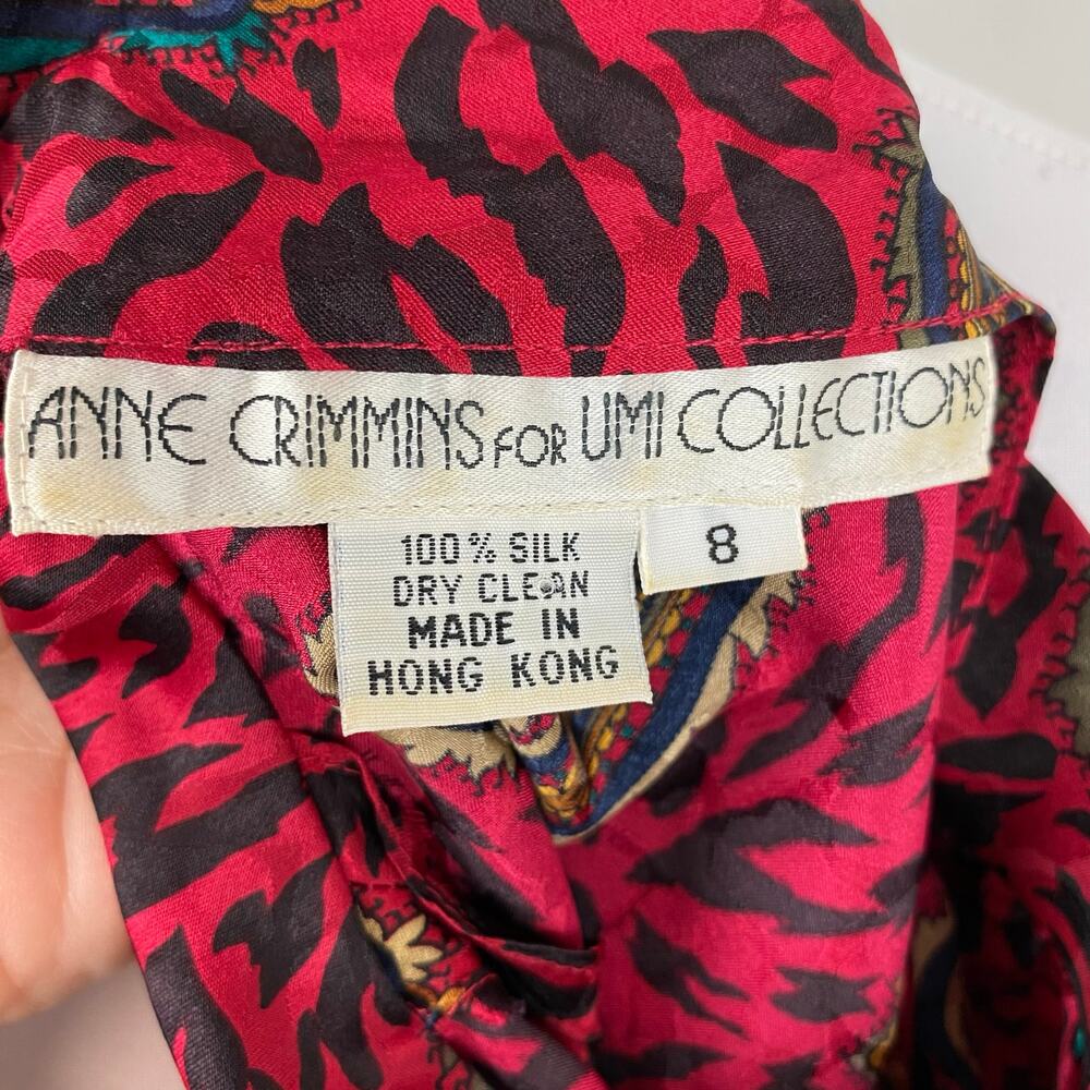 Vintage Anne Crimmins Silk Red Paisley High Neck Long Sleeve Blouse Size 8 - Picture 5 of 5